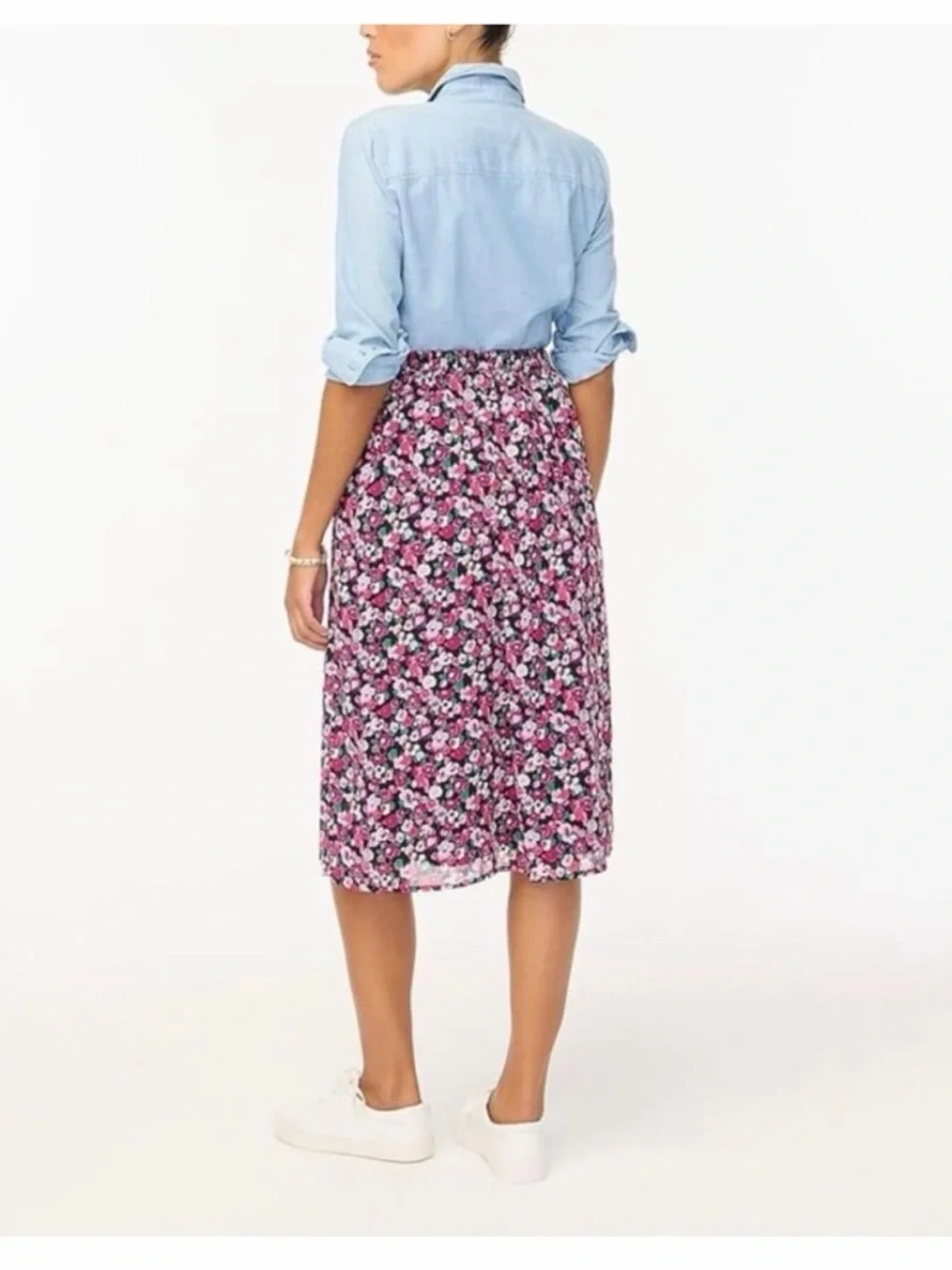 J. Crew Factory Pink and Black Floral A-line Midi Skirt - Picture 2 of 9